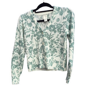 Joie Womens Cropped Eyelash Cardigan XS Cottagecore White Green Floral Classic